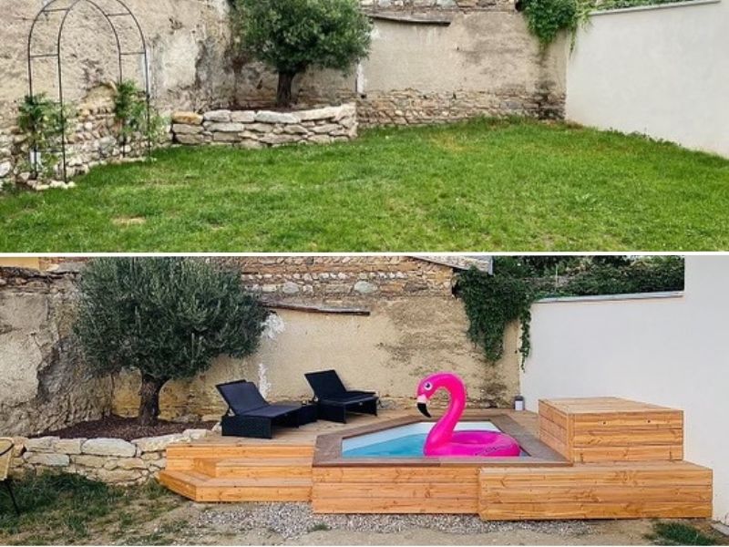 Aménagement extérieur avec bordures et muret